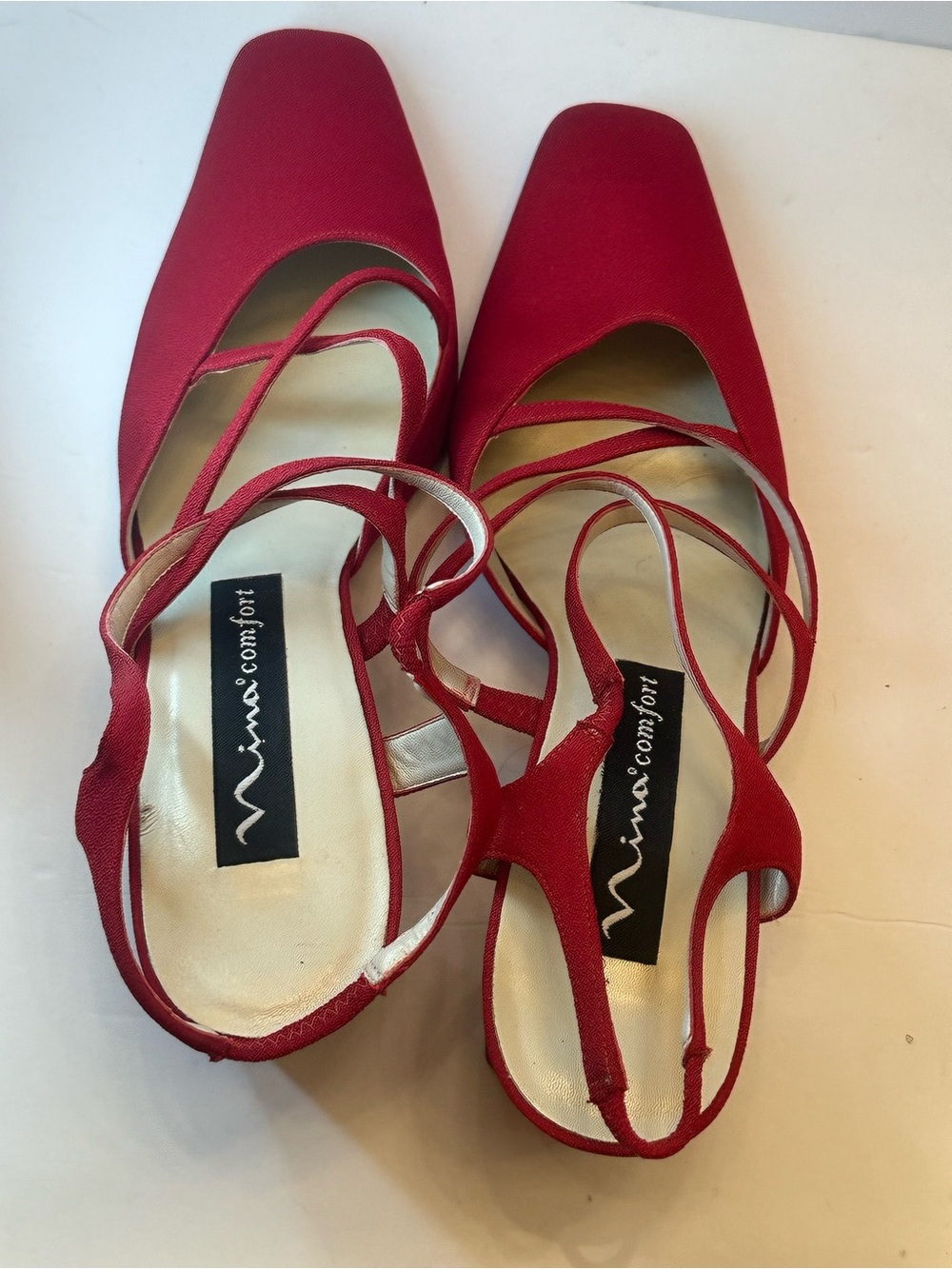 Red Strappy Square-Toe Women's Heels